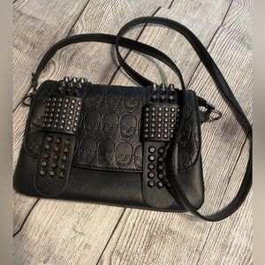Black Crossbody Purse with Studs and Skulls